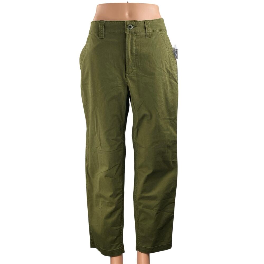 NEW Old Navy Women's Army Green High Rise Straight Wide Leg Khaki Chino Pants S